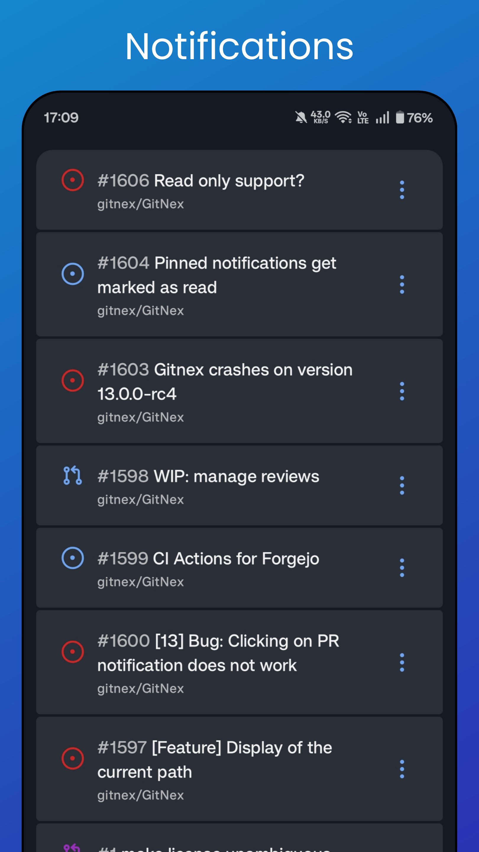 GitNex app settings