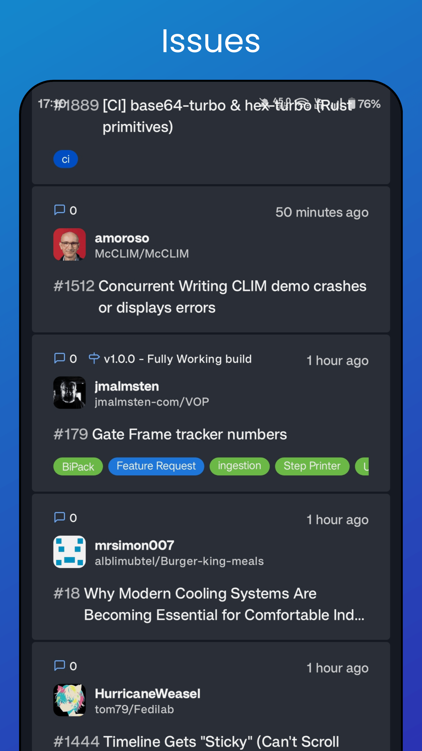 GitNex additional screen